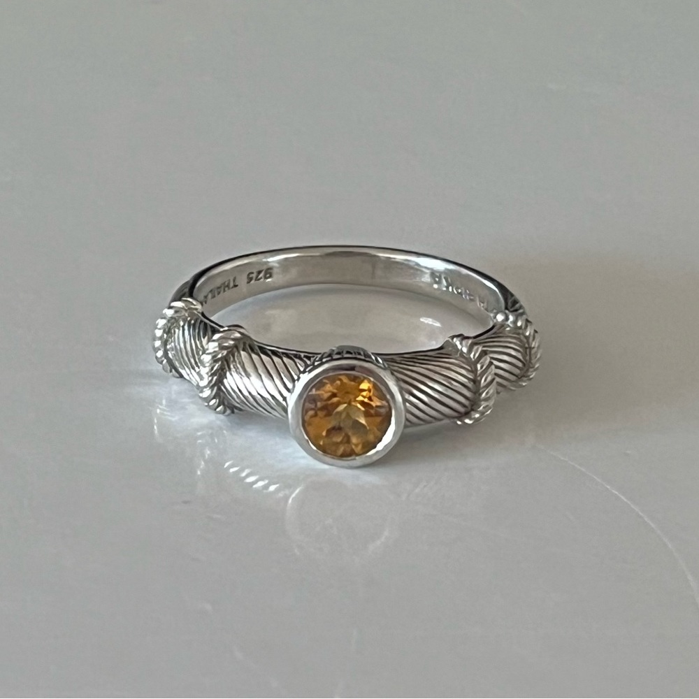 Judith Ripka 925 Sterling Silver Citrine Rope Cable Ring Size 10.75